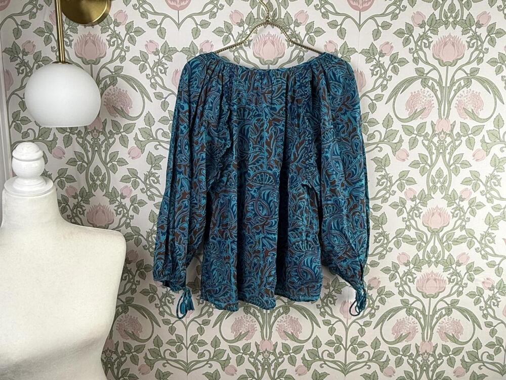Cleobella 100% Cotton Blue Zuri Block Print Jayda Blouse - Size - Medium - Picture 7 of 10